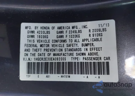2014 Honda Accord Lx from USA, damaged, VIN 1HGCR2E30EA092005